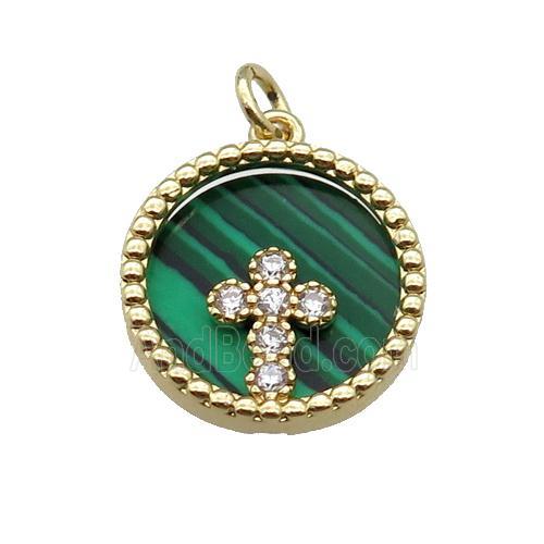 copper circle pendant pave zircon malachite Cross gold plated