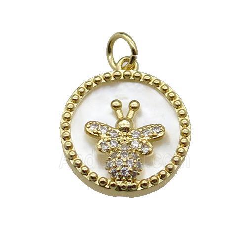 copper circle pendant pave zircon shell Honeybee gold plated