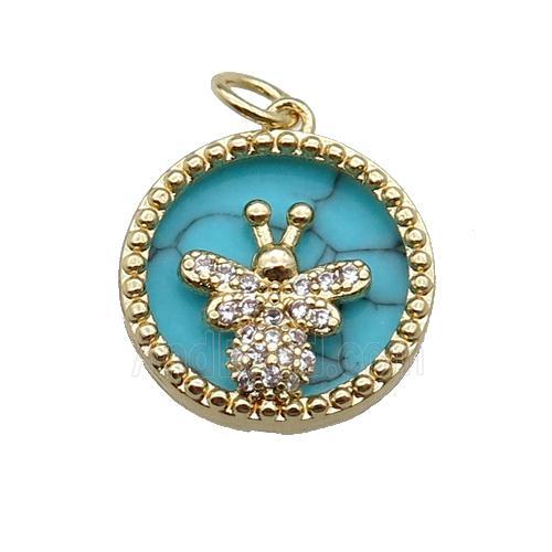 copper circle pendant pave zircon turquoise Honeybee gold plated