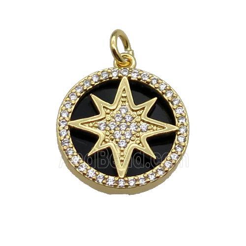 copper circle pendant pave zircon black stone Northstar gold plated