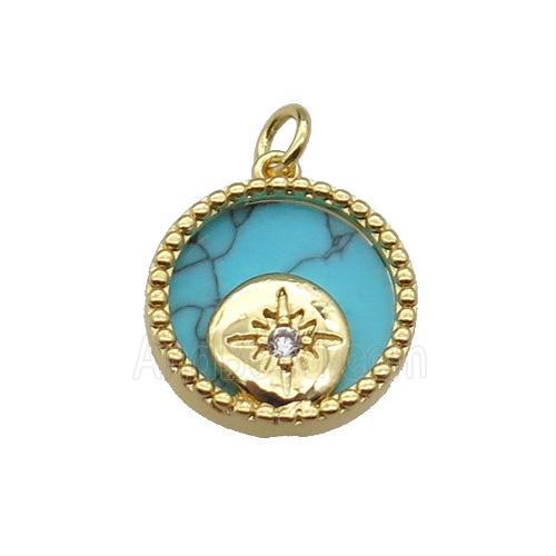 copper circle pendant pave zircon turquoise Northstar gold plated