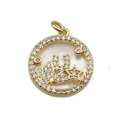 copper circle pendant pave zircon shell star gold plated