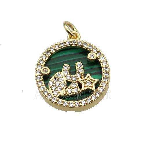 copper circle pendant pave zircon malachite star gold plated
