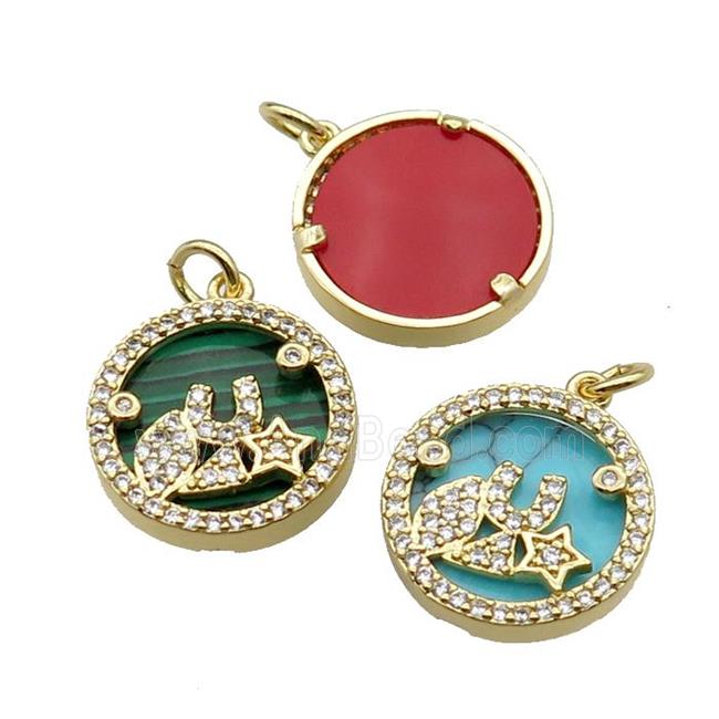 mix copper circle pendant pave zircon gemstone star gold plated