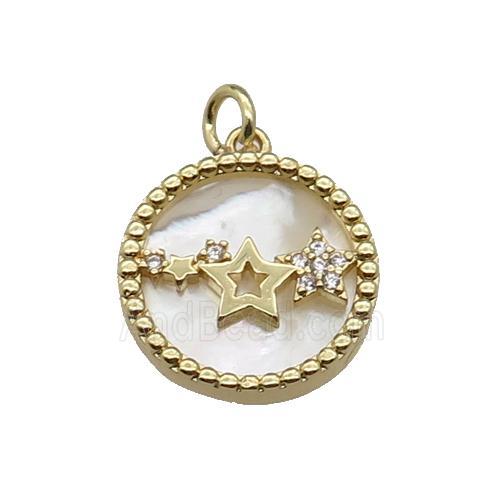 copper circle pendant pave zircon shell star gold plated