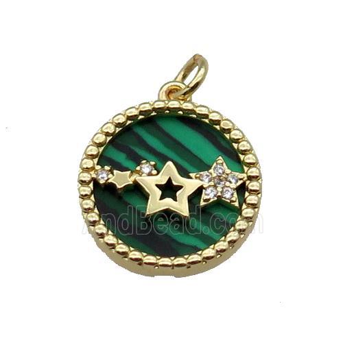 copper circle pendant pave zircon malachite star gold plated