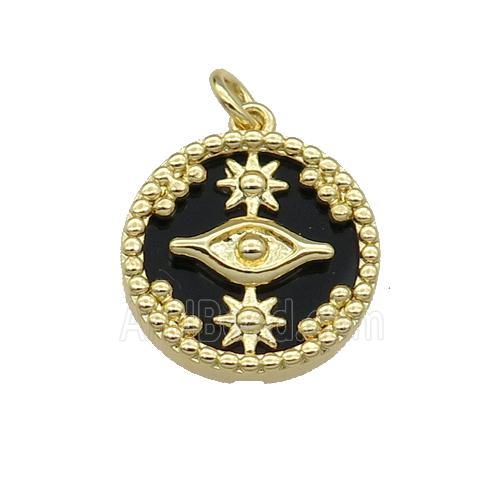 copper circle pendant pave black stone Eye gold plated