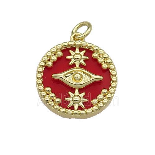copper circle pendant pave red stone Eye gold plated