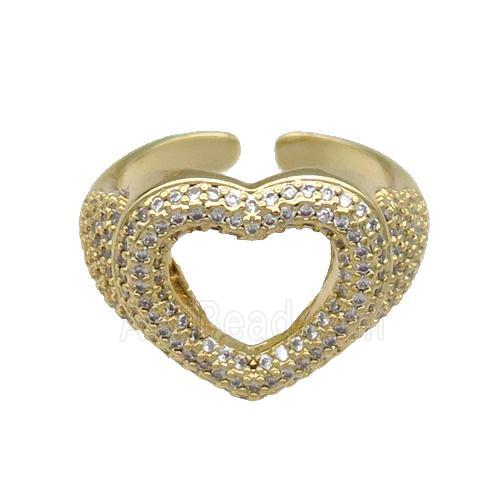 copper Ring pave zircon Heart gold plated