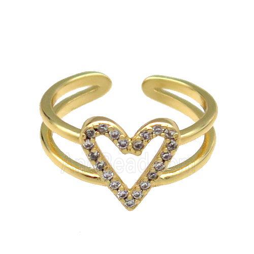 copper Ring pave zircon Heart gold plated