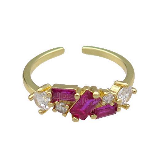 copper Ring pave hotpink zircon gold plated