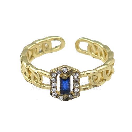 copper Ring pave blue zircon gold plated