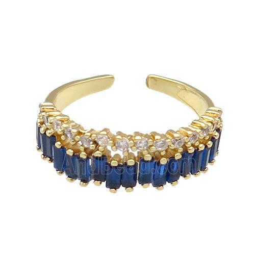 copper Ring pave blue zircon gold plated