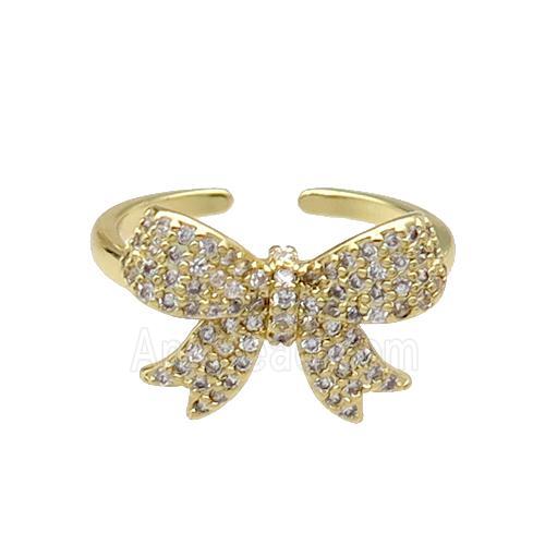 copper Butterfly Ring pave zircon gold plated