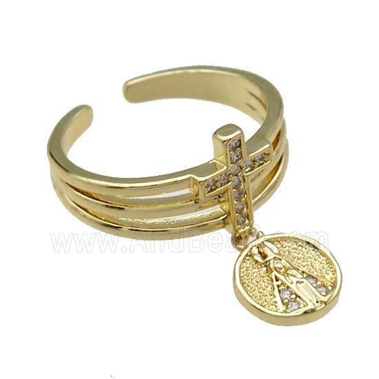 copper Ring pave zircon cross gold plated