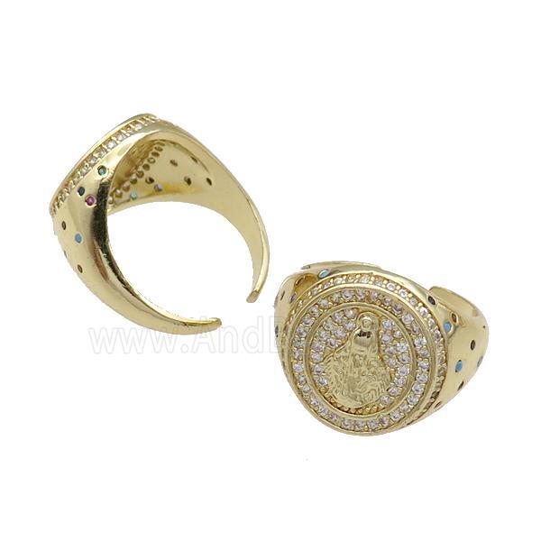 copper Ring pave zircon Virgin Mary gold plated