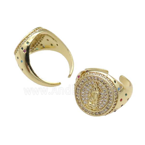 copper Ring pave zircon Jesus gold plated