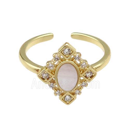mix copper Ring pave zircon shell oval gold plated