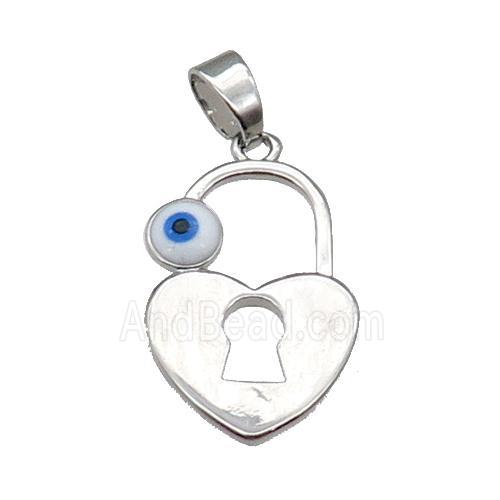 copper heart Lock pendant with Evil Eye platinum plated