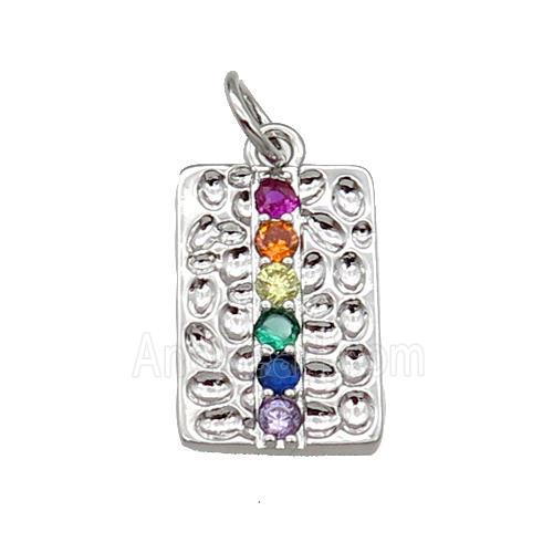 copper Rectangle pendant pave zircon platinum plated
