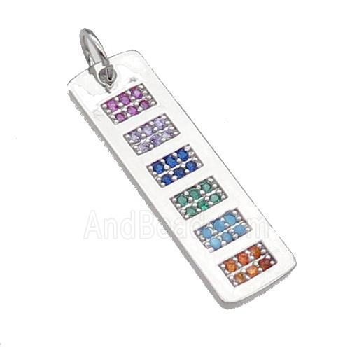 copper Rectangle pendant pave zircon platinum plated