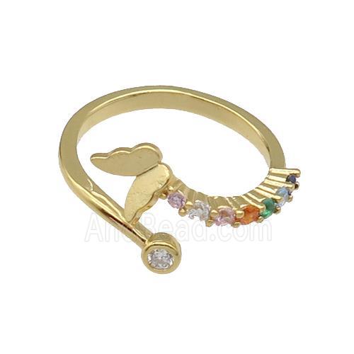 copper Butterfly Ring pave zircon gold plated
