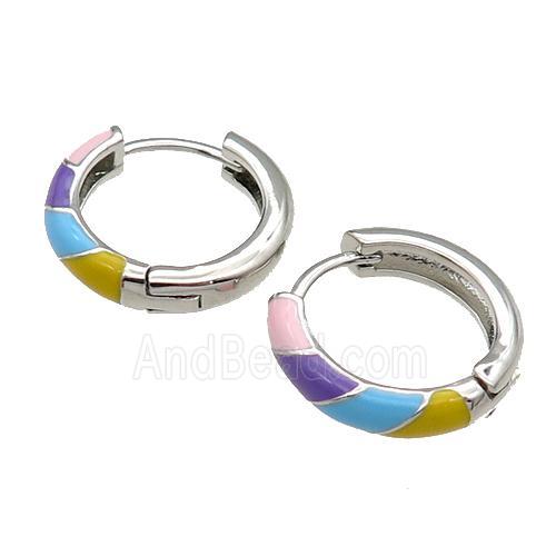 copper Hoop Earrings multicolor enamel platinum plated