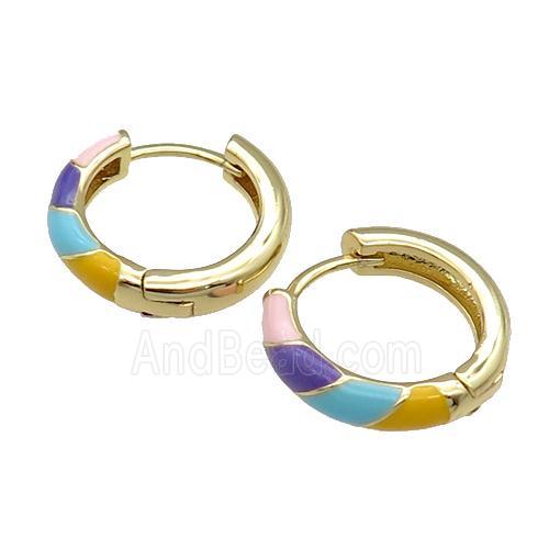 copper Hoop Earrings multicolor enamel gold plated
