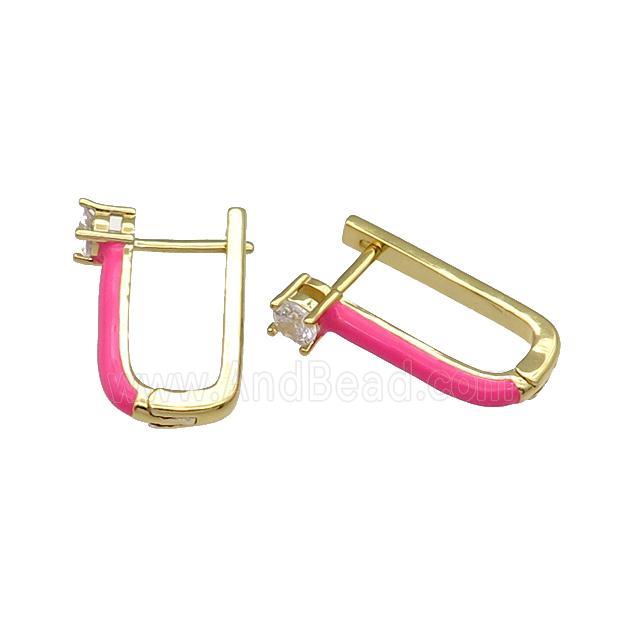 copper Latchback Earring hotpink enamel gold plated