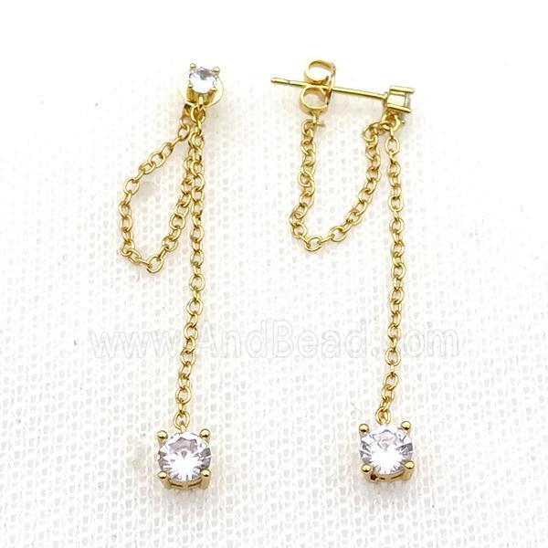 copper Stud Earring pave zircon gold plated