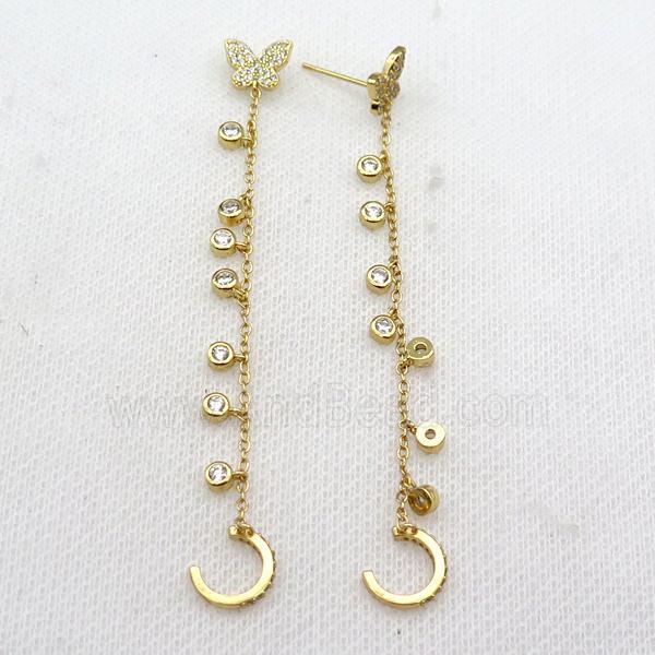 copper Stud Earring pave zircon butterfly gold plated