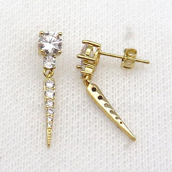 copper Stud Earring pave zircon gold plated