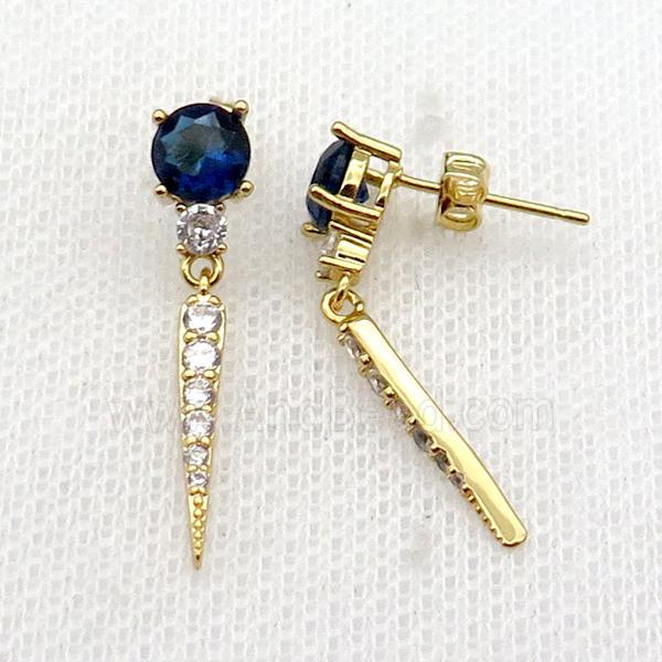 copper Stud Earring pave zircon gold plated