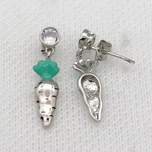 copper Radish Stud Earring green enamel platinum plated