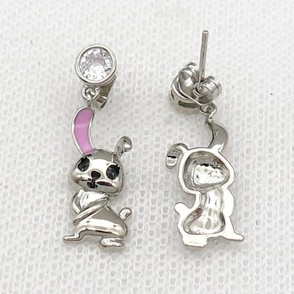 copper Rabbit Stud Earring pink enamel platinum plated
