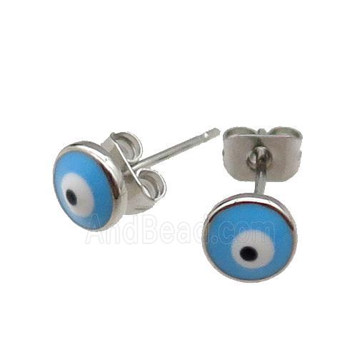 copper Evil Eye Stud Earring blue enamel platinum plated