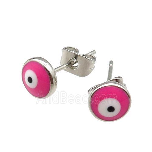 copper Evil Eye Stud Earring pink enamel platinum plated