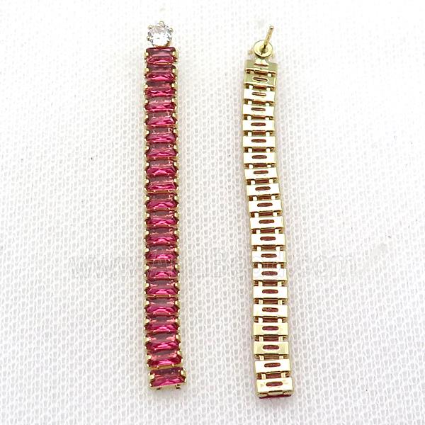 Copper Stud Earring Pave Red Zircon Gold Plated