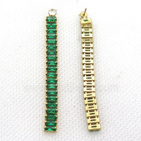 Copper Stud Earring Pave Green Zircon Gold Plated