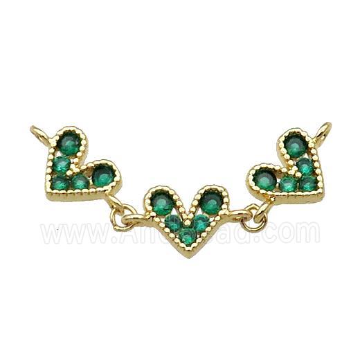 Copper Heart Link Pendant Pave Green Zircon Gold plated
