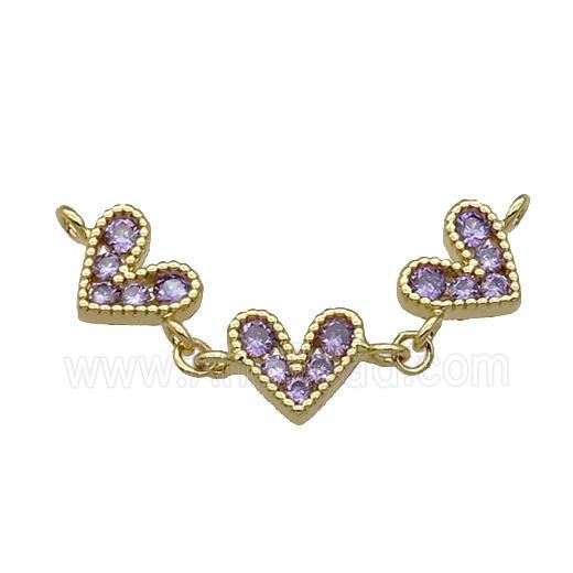 Copper Heart Link Pendant Pave Purple Zircon Gold plated