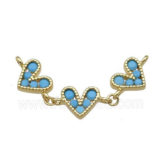 Copper Heart Link Pendant Pave Turq Zircon Gold plated