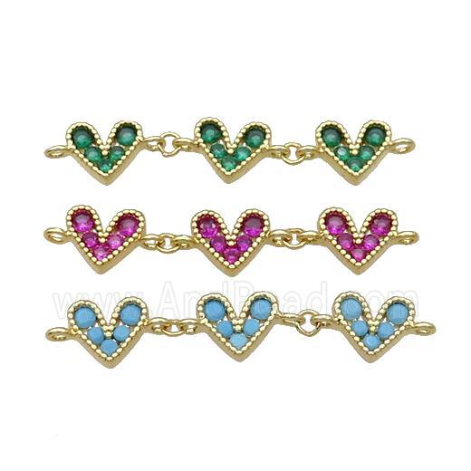 Mix Copper Heart Link Pendant Pave Zircon Gold plated