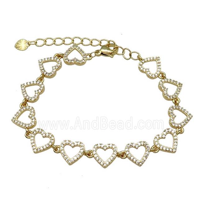 Copper Heart Bracelet Pave Zircon Gold Plated