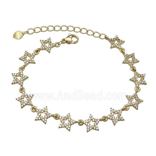 Copper Star Bracelet Pave Zircon Gold Plated