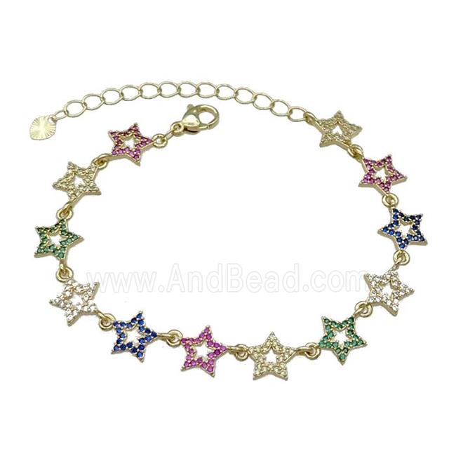 Copper Star Bracelet Pave Multicolor Zircon Gold Plated