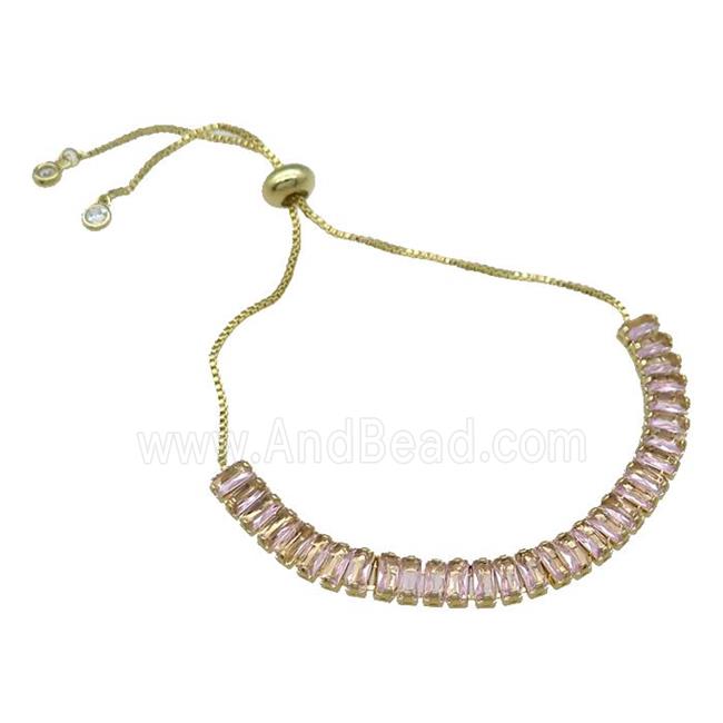 Copper Bracelet Pave Pink Zircon Adjustable Gold Plated