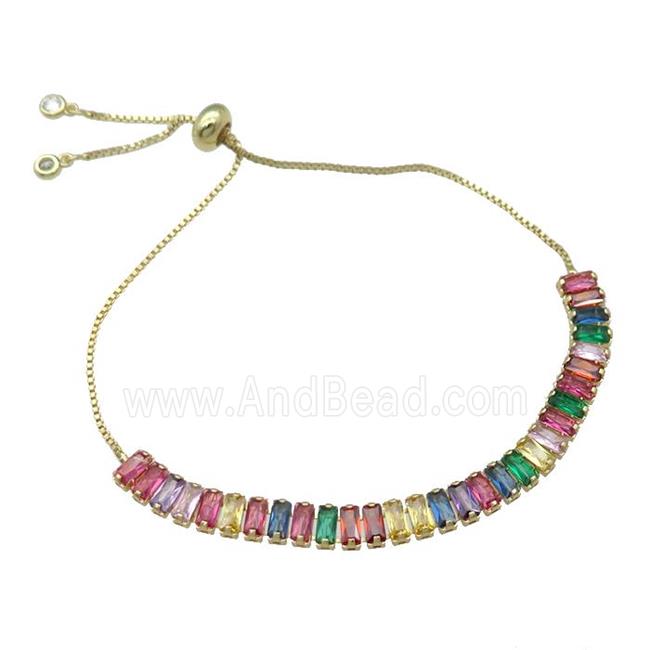 Copper Bracelet Pave Multicolor Zircon Adjustable Gold Plated