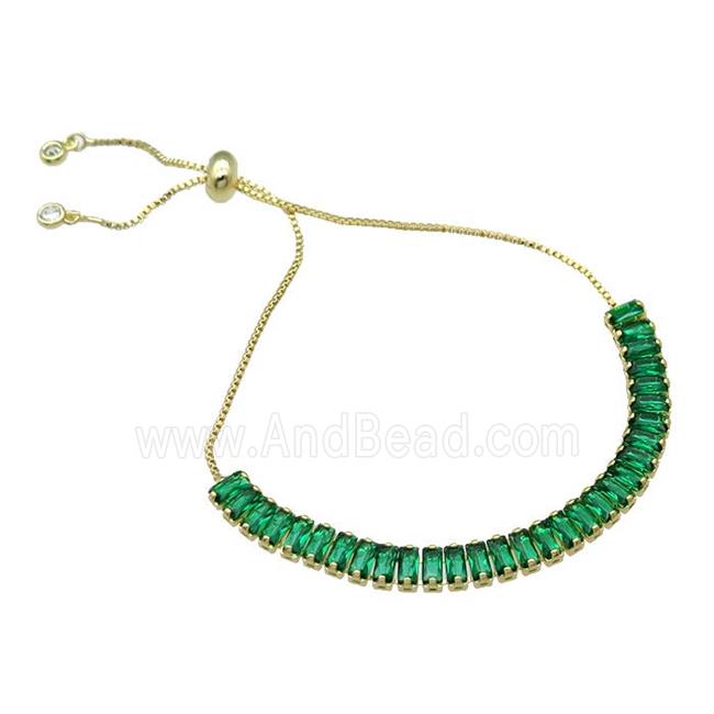 Copper Bracelet Pave Green Zircon Adjustable Gold Plated