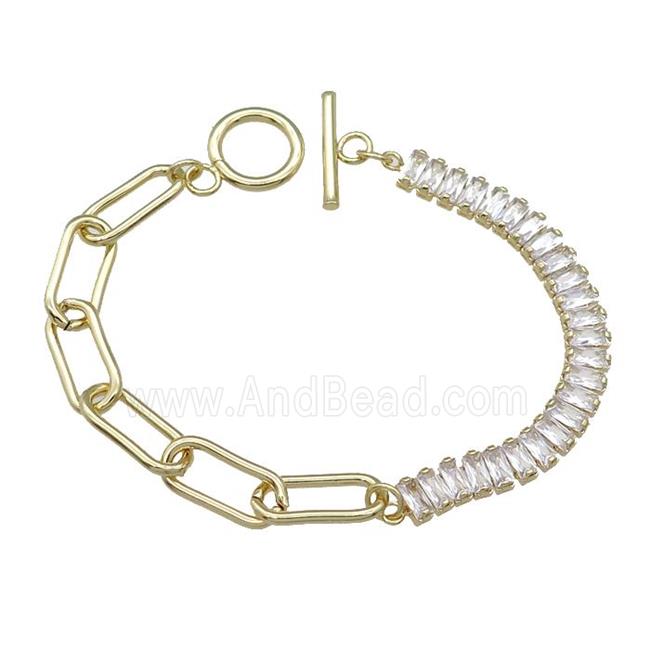 Copper Bracelet Pave Green Zircon Gold Plated